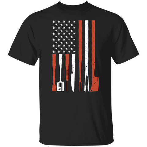 Barbecue Tools USA Flag Patriotic Grilling T-Shirt