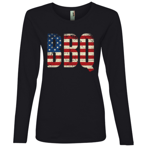 BBQ with Retro Style USA Flag Long Sleeve T-Shirt